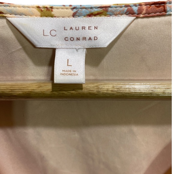 LC Lauren Conrad Blue & Peach Floral Midi Dress Size L, Ruffle Sleeve - Picture 5 of 7